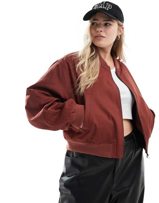 ASOS DESIGN Curve – Terrakottafärgad, somrig bomberjacka i tvättad bomull