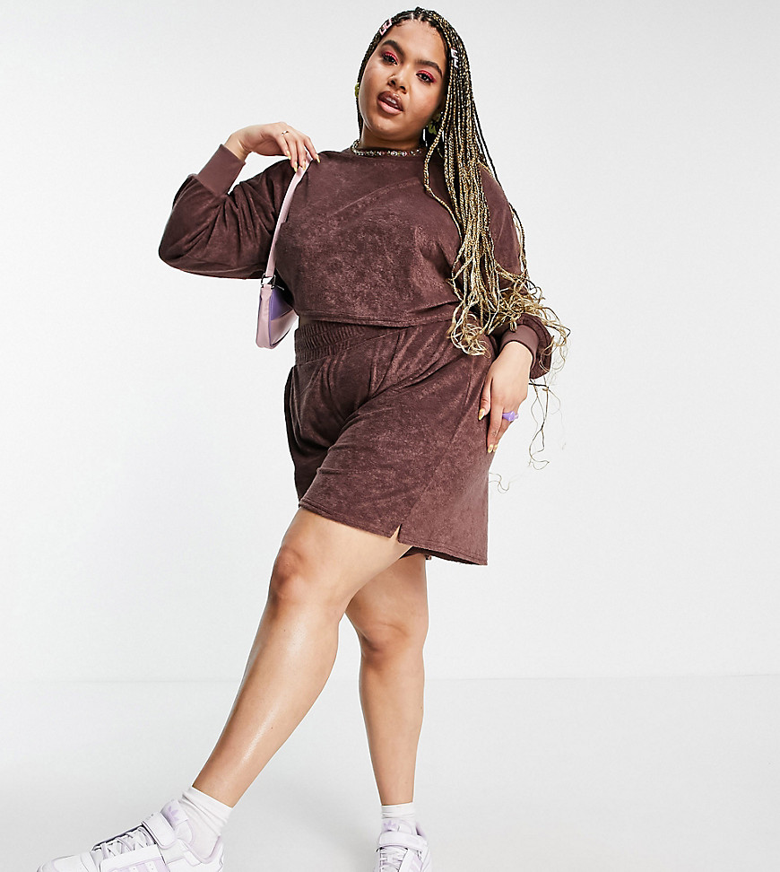 ASOS DESIGN Curve terry short with high waist in chocolate - part of a set-Brown