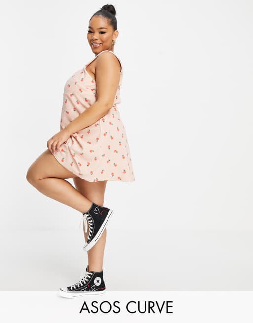 ASOS DESIGN Curve terry square neck cami dress with peaches print 