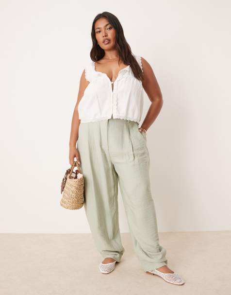ASOS DESIGN Curve textured barrel pants in sage - view 1