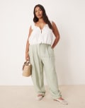 [ASOS DESIGN] ASOS DESIGN Curve textured barrel pants in sage-Green 24 Sage
