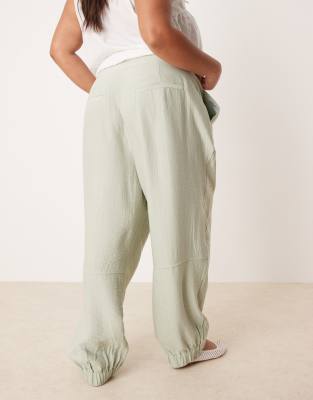 Asos Design Curve Textured Barrel Pants In Orange