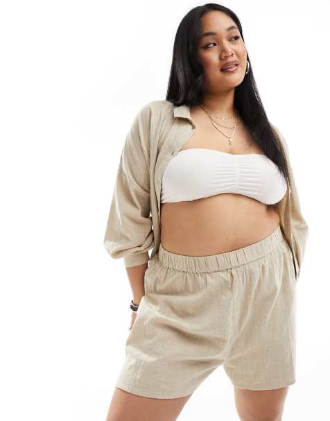 ASOS DESIGN Curve textured beach short co-ord in natural - view 1