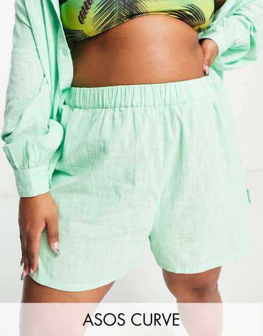 ASOS DESIGN Curve textured beach shorts in pastel green