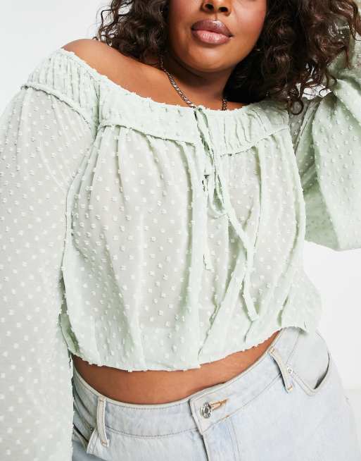 ASOS DESIGN Curve textured blouse with volume sleeves tie front