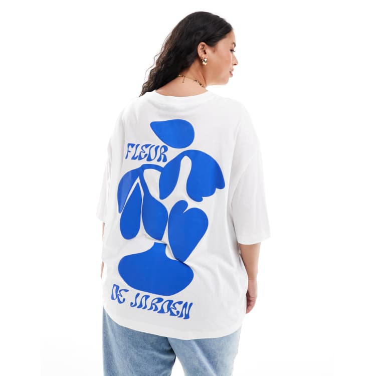 ★★ ★★ Here White Diamond Graphic Boyfriend T- ASOS DESIGN Curve textured boyfriend fit T-shirt with fleur