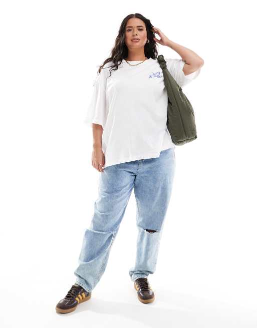 ASOS DESIGN Curve textured boyfriend fit T-shirt with fleur