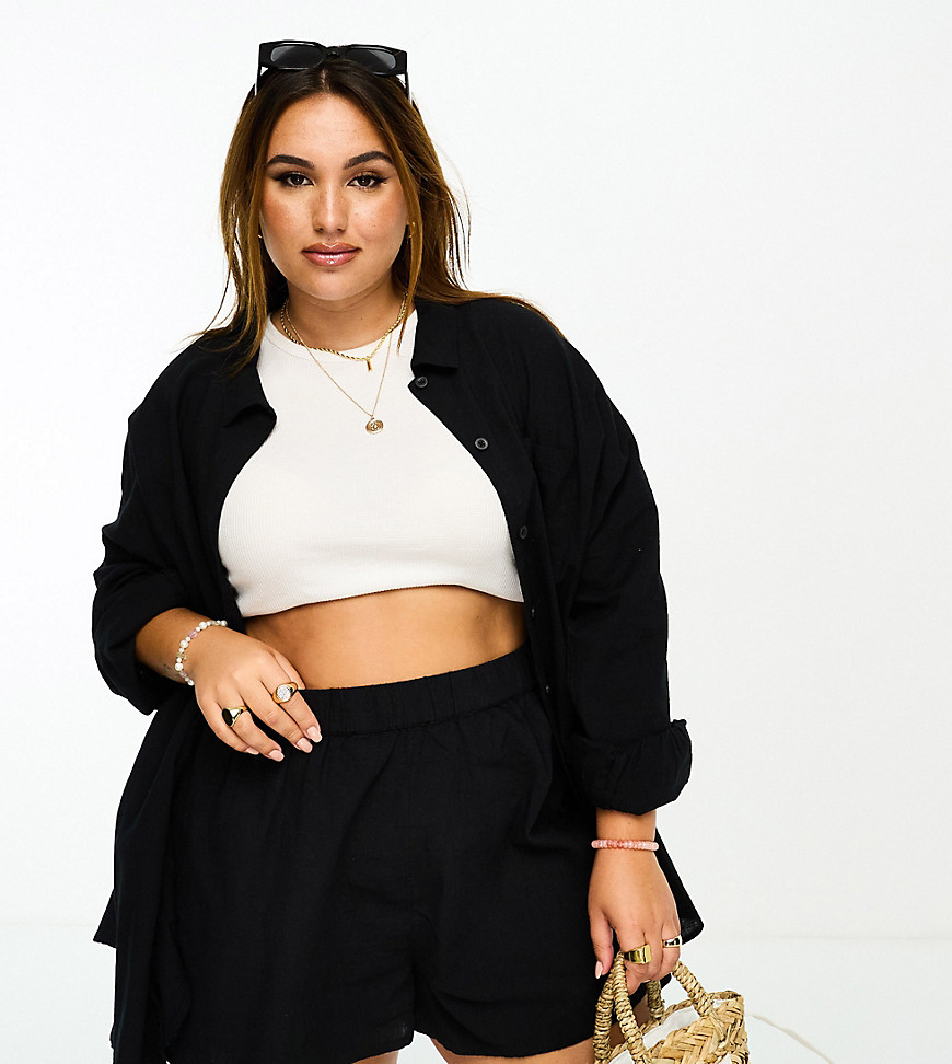 Tops by ASOS Curve Your bikini’s BFF Spread collar Button placket Chest pocket Drop shoulders Oversized fit