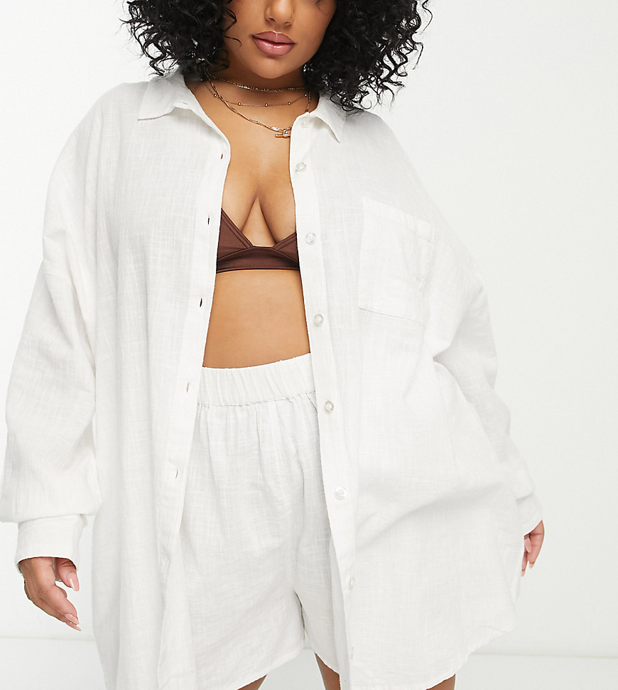 Swimwear %26 Beachwear by ASOS Curve Summer styled Spread collar Button placket Chest pocket Oversized fit