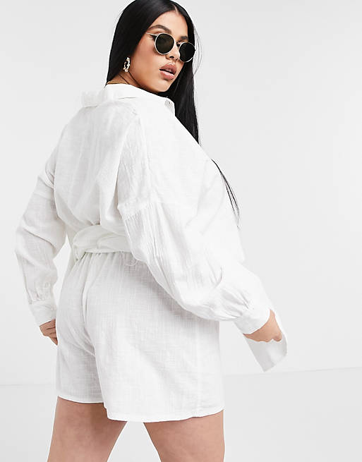 Women Shirts & Blouses/Curve textured button through beach shirt in white 