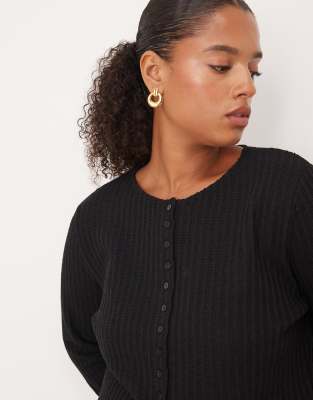 Asos Curve Asos Design Curve Textured Button Up Long Sleeve Top In Black