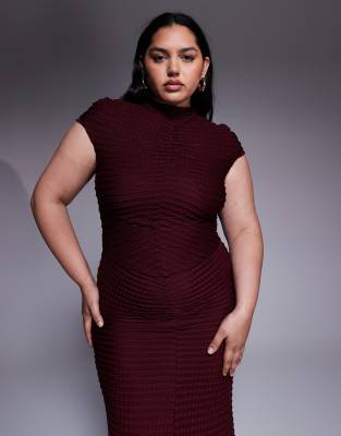 Asos Curve Asos Design Curve Textured Cap Sleeve Maxi Dress In Red