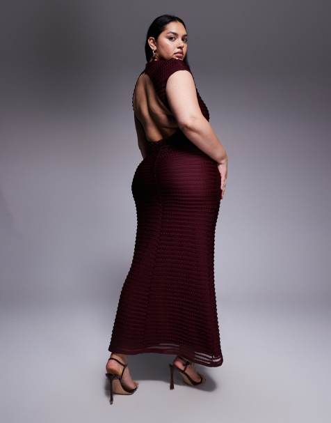 ASOS DESIGN Curve textured capped sleeve maxi dress in cherry - view 1