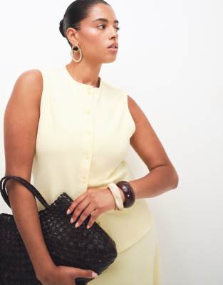 Asos Curve Asos Design Curve Textured Crew Neck Waistcoat Co-ord In Yellow