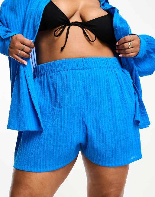 ASOS DESIGN textured swim trunks with crochet in blue - part of a set