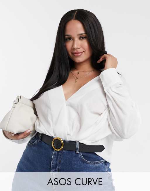 ASOS DESIGN Curve textured drape top in ivory
