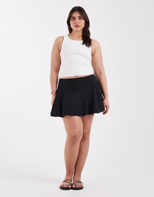 ASOS DESIGN Curve textured drop waist lace insert mini skirt in black, 2 of 5