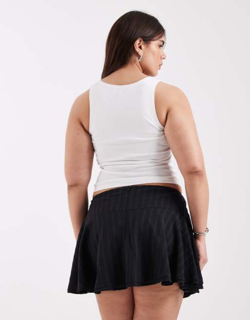ASOS DESIGN Curve textured drop waist lace insert mini skirt in black, 3 of 5