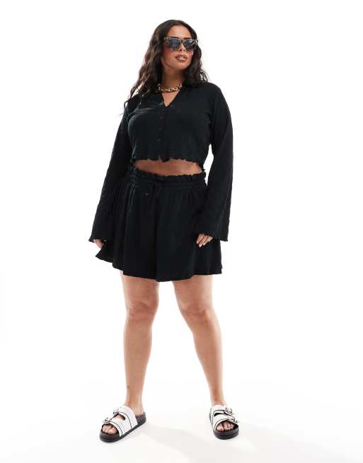 ASOS DESIGN Curve textured flippy shorts in black (part of a set)
