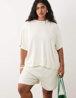 Asos Curve Asos Design Curve Textured Knit Oversized T-shirt In White