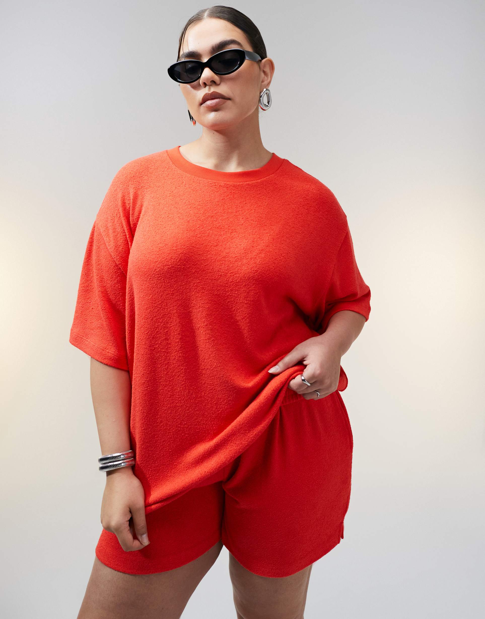 asos design curve textured knit oversized t-shirt in red
