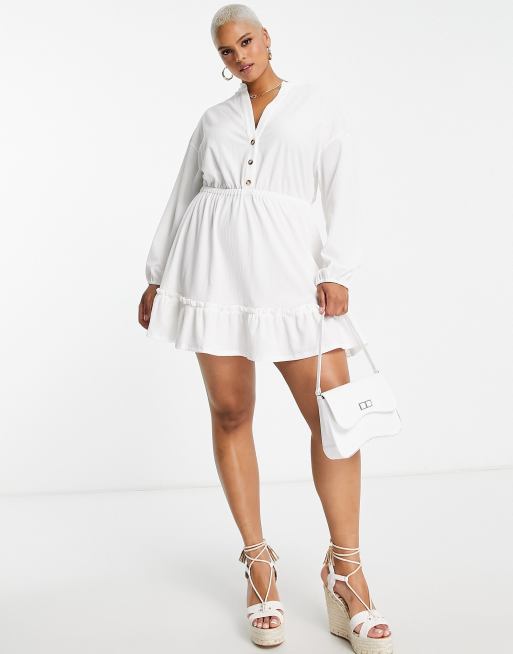 Asos white wrap textured smock outlet dress