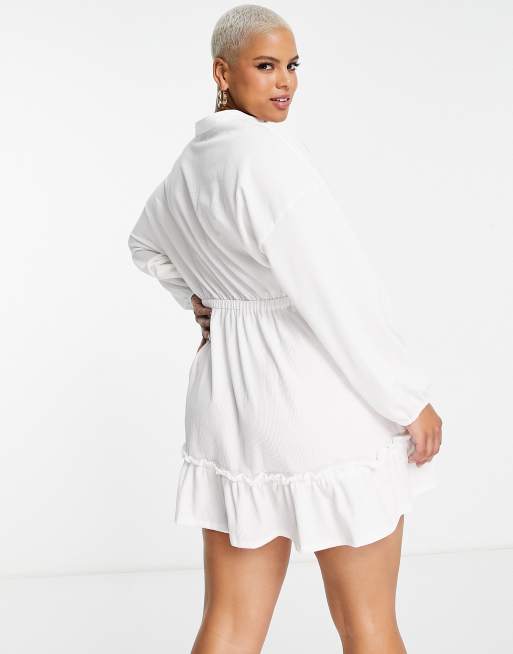 Asos white wrap textured smock clearance dress