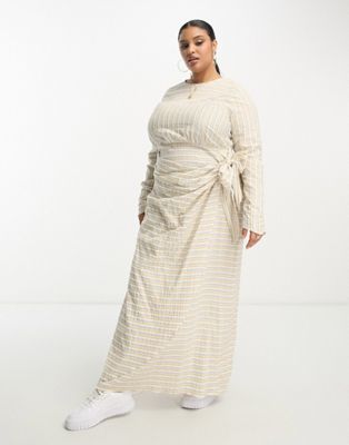 ASOS DESIGN Curve textured maxi dress with wrap skirt yellow stripe  - ASOS Price Checker