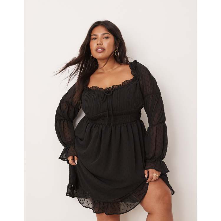 asos design high neck shirred waist mini dress in texture Curve textured milkmaid long sleeve sleeve black light yellow strapless satin chiffon maxi dress