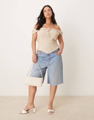 Asos Curve Asos Design Curve Textured Off The Shoulder Top With Tie Detail