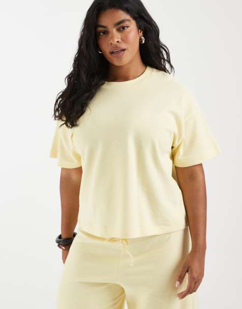 ASOS DESIGN Curve textured oversized t-shirt co-ord in buttermilk - view 1