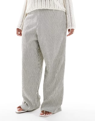 Asos Design Curve Textured Pull On Straight Leg Pants In White