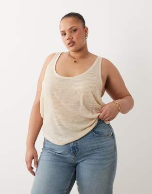 Asos Curve Asos Design Curve Textured Racer Tank Top In Neutral