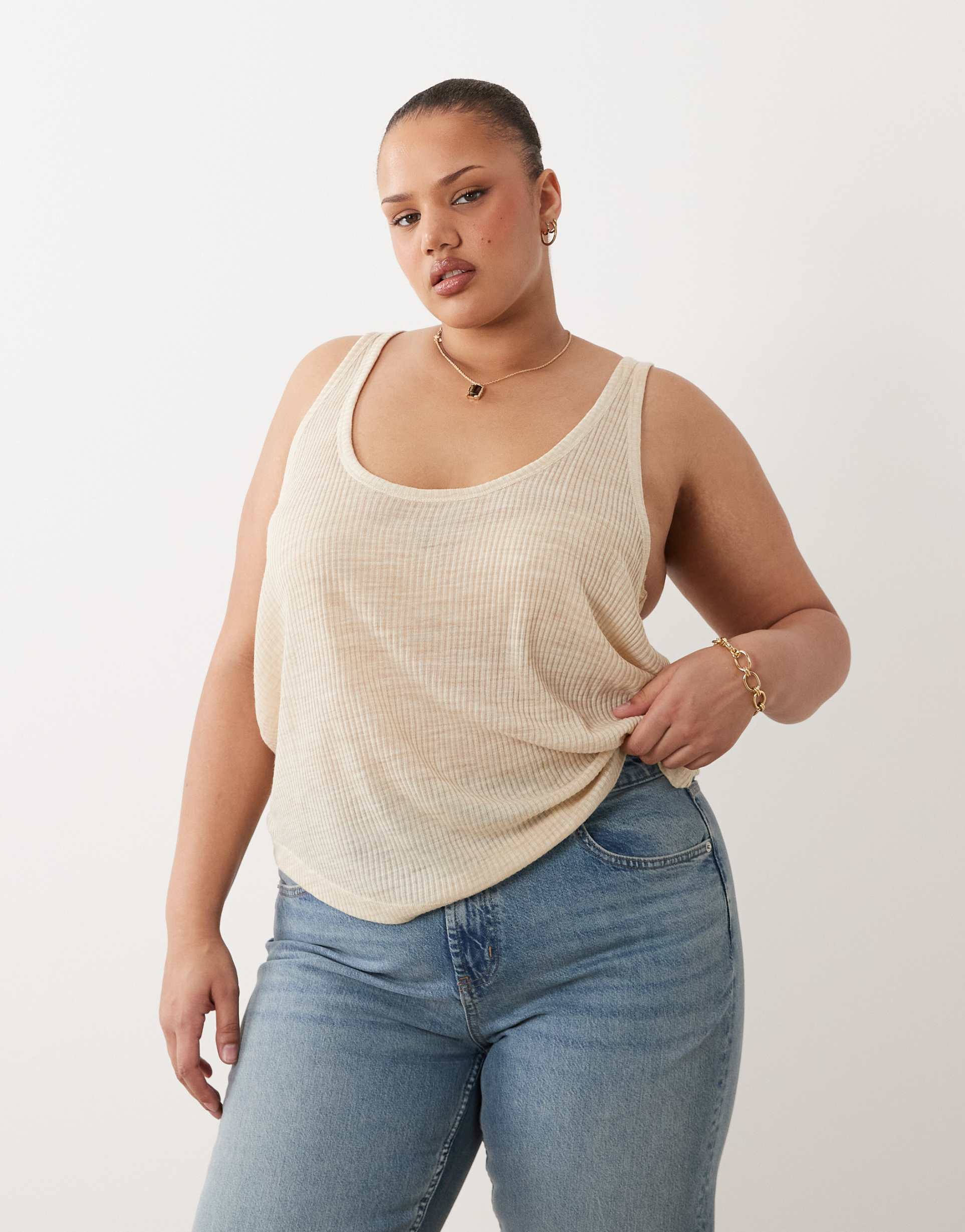 asos design curve textured racer tank top in stone