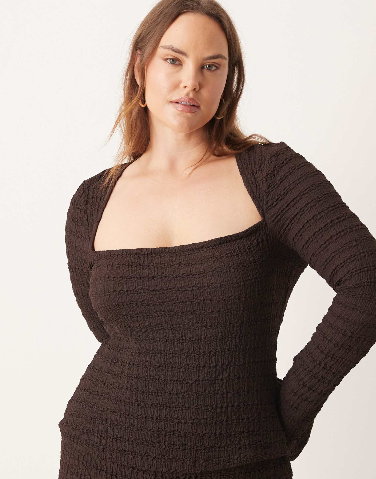 Топ с расклешенными рукавами и квадратным вырезом с округлой горловиной от ASOS DESIGN шоколадного цвета - часть комплекта