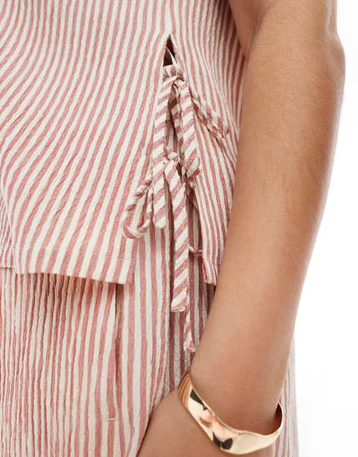 ASOS DESIGN Curve textured tie side shell top in rose stripe - part of a set 