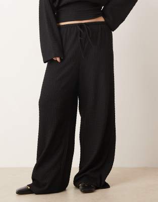 Asos Curve Asos Design Curve Textured Tie Waist Wide Leg Pants In Black