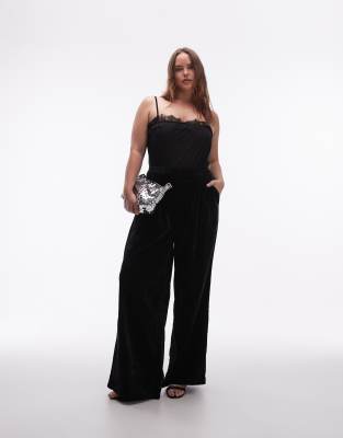 Asos Curve Asos Design Curve Textured Velvet Tailored Wide Leg Pants In Black