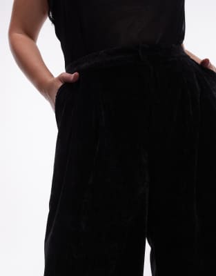Asos Curve Asos Design Curve Textured Velvet Tailored Wide Leg Pants In Black
