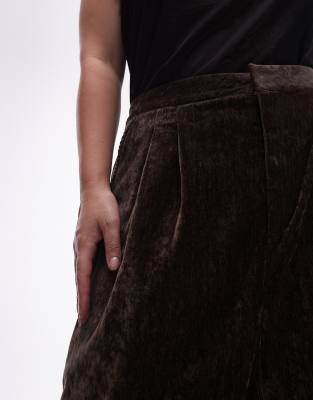 Asos Curve Asos Design Curve Textured Velvet Tailored Wide Leg Pants In Brown