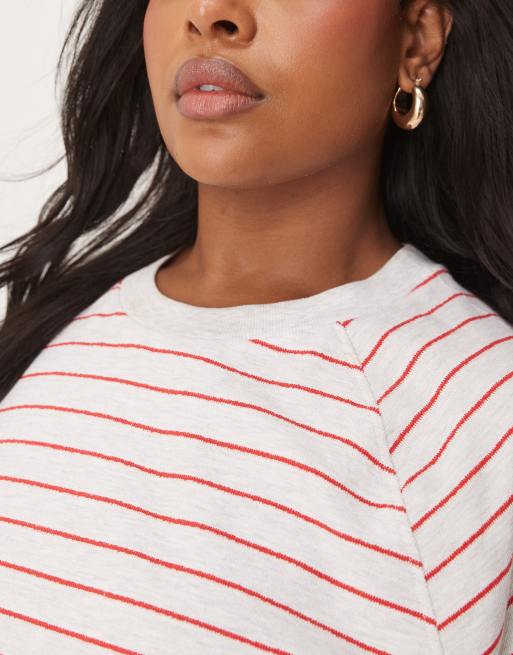 ASOS DESIGN Curve textured vintage striped T-shirt in red and ice heather stripe