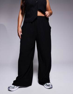 ASOS Design Curve textured wide leg pants in black