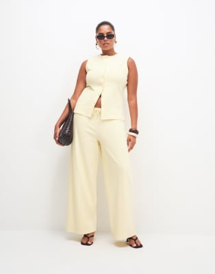 Asos Curve Asos Design Curve Textured Wide Leg Pants In Yellow