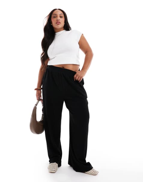 ASOS DESIGN Curve textured wide leg trouser in black - view 1