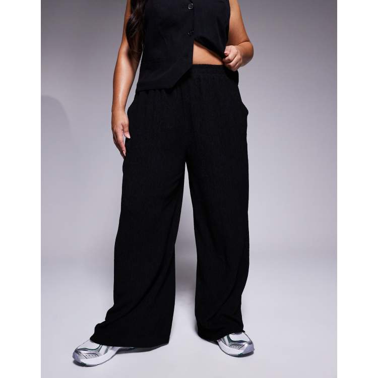 ASOS DESIGN Curve textured wide leg trouser in black | ASOS
