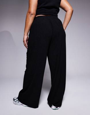 ★ POSZER★ Curved wide pants black 243CUWPT003 ASOS DESIGN Curve textured wide leg trouser in black | ASOS