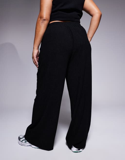 ASOS DESIGN Curve textured wide leg trouser in black | ASOS