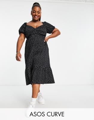 Asos Curve Asos Design Curve Textured Wrap Midi Dress In Mono Spot-multi