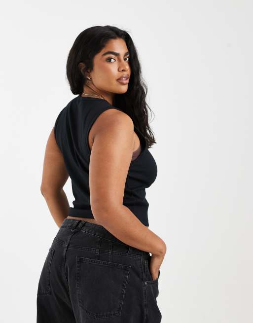 ASOS DESIGN Curve thick binding detail ribbed scoop neck vest in black, 4 of 4