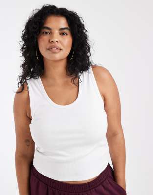Asos Curve Asos Design Curve Thick Binding Details Ribbed Scoop Neck Tank Top In White
